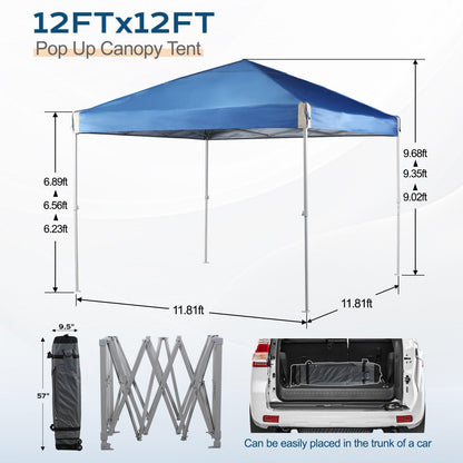 12 x 12 FT Pop Up Canopy Tent with Roller Bag, Instant Shade Canopy Blue Aoodor