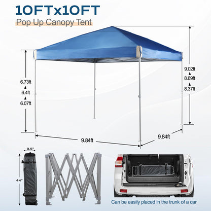 10 x 10 FT Pop Up Canopy Tent with Roller Bag, Instant Shade Canopy Blue Aoodor