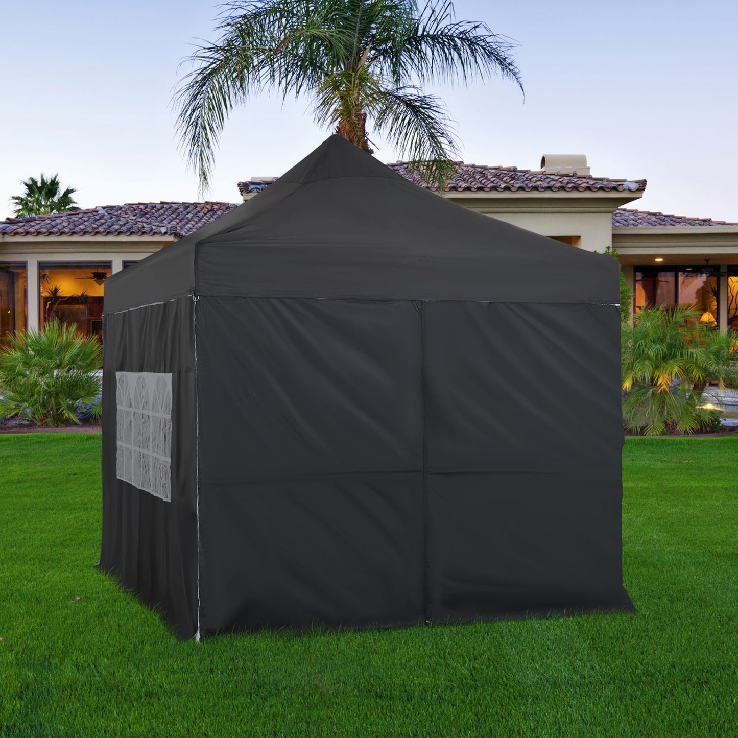 10 x 10 FT. Pop Up Canopy Tent with Windows Sidewalls, 3 Adjustable Heights, with Wheeled Bag