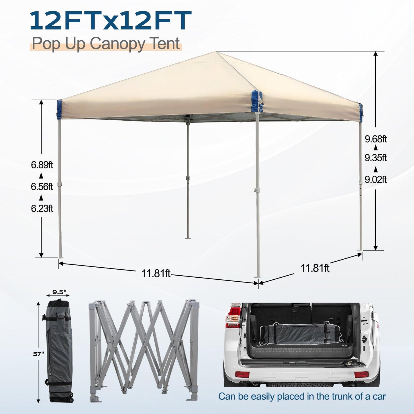 12 x 12 FT Pop Up Canopy Tent with Roller Bag, Instant Shade Canopy Brown Aoodor