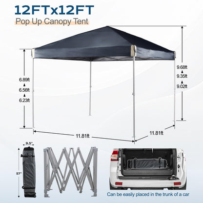 12 x 12 FT Pop Up Canopy Tent with Roller Bag, Instant Shade Canopy Black Aoodor