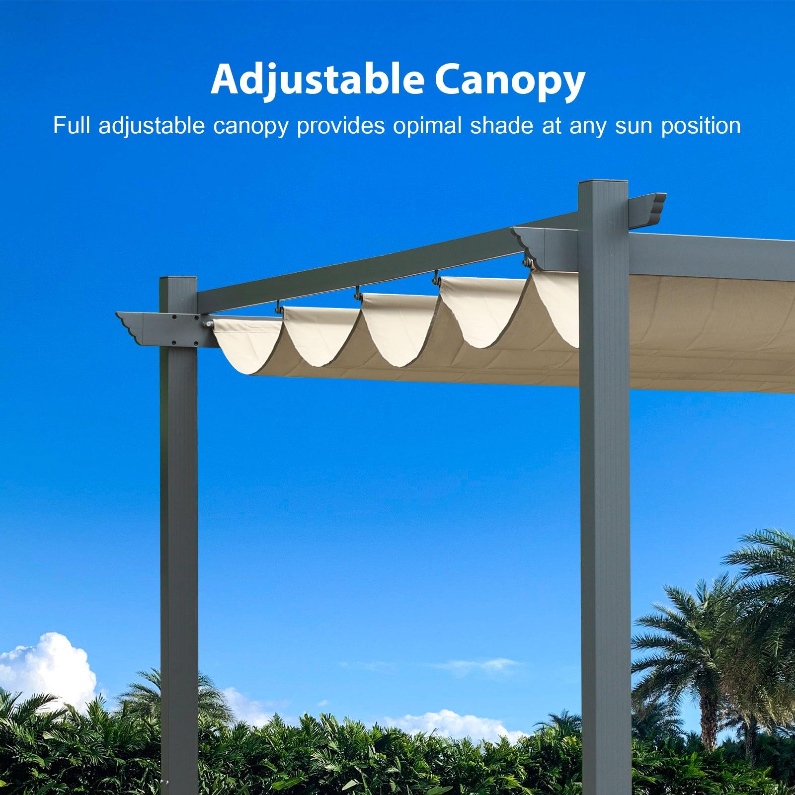 13 x 10 FT Outdoor Pergola with Retractable Shade Canopy, Aluminum Frame,Roller Shade Curtain Aoodor Brown