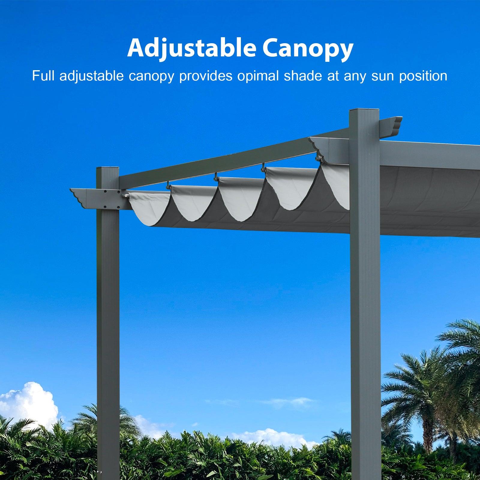 13 x 10 FT Outdoor Pergola with Retractable Shade Canopy, Aluminum Frame,Roller Shade Curtain Aoodor Gray