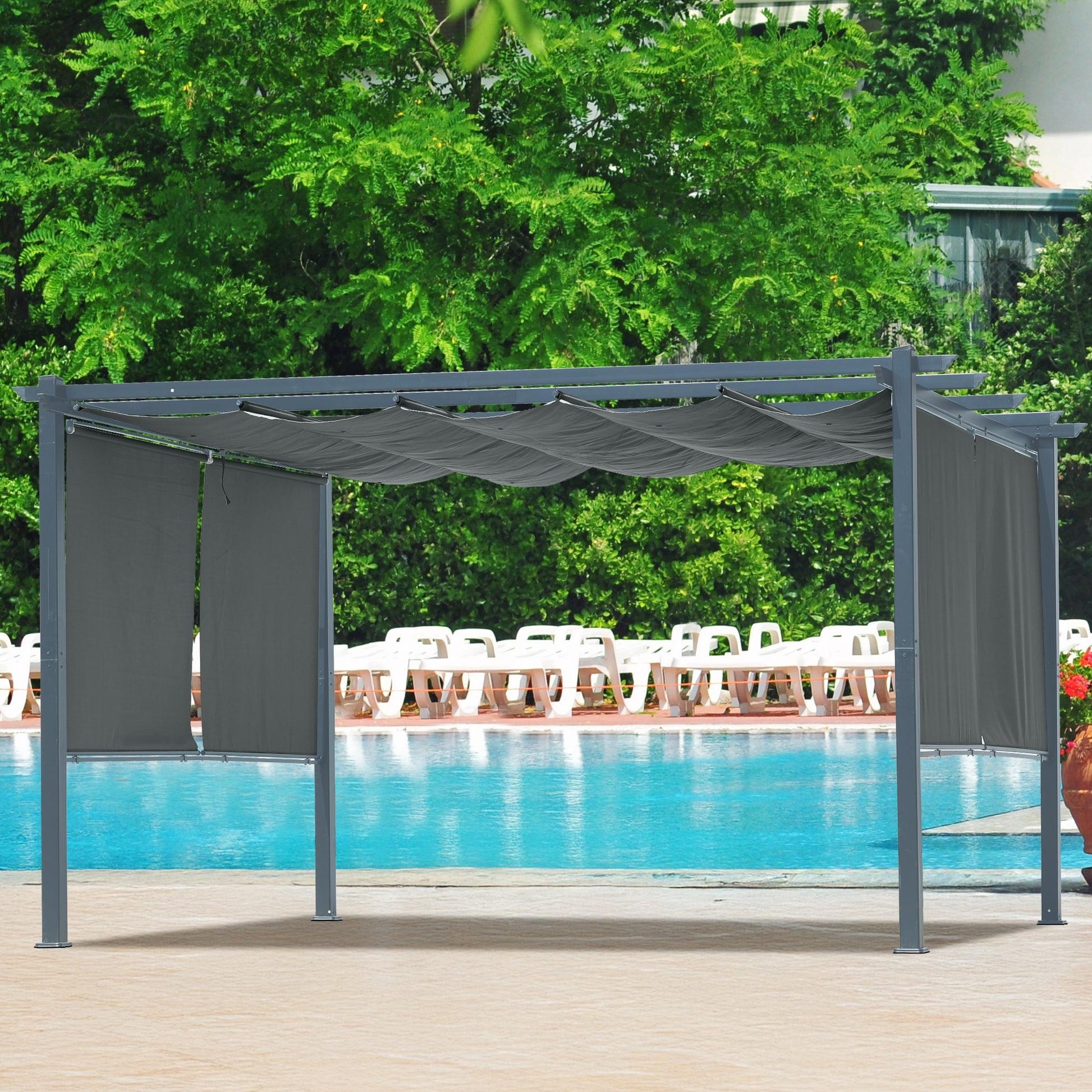 13 x 10 FT Outdoor Pergola with Retractable Shade Canopy, Aluminum Frame,Roller Shade Curtain Aoodor Gray