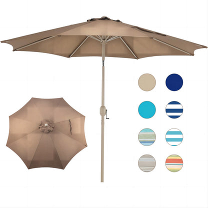 9FT Outdoor Patio Market Umbrella Aluminum Frame with Push Button Tilt Crank and 8 Steel Ribs, UV Protection  Aoodor  Coffee  
