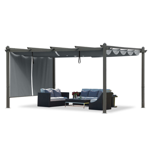 16 x 12 FT/14 x 12 FT Outdoor Pergola with Retractable Shade Canopy, Aluminum Frame, Roller Shade Curtain