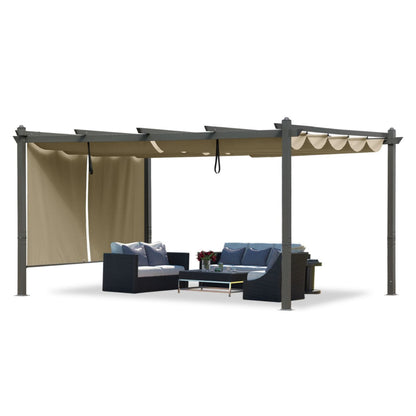 16 x 12 FT/14 x 12 FT Outdoor Pergola with Retractable Shade Canopy, Aluminum Frame, Roller Shade Curtain