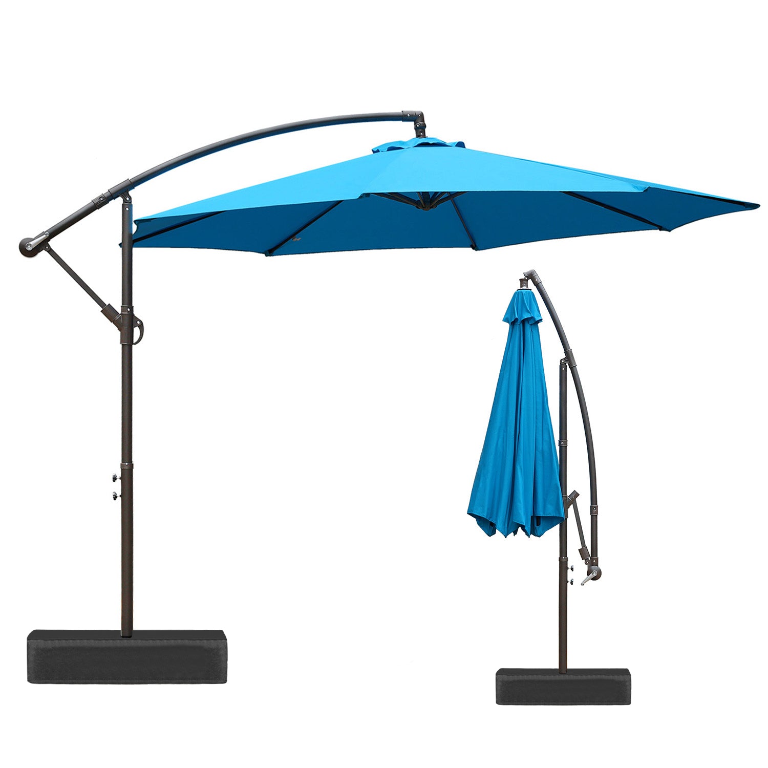 Offset Hanging Umbrella with Base Stand 10 Ft. Patio Umbrella Aoodor Blue  