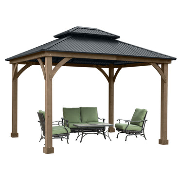 12 x 10 ft. Outdoor Solid Wooden Frame Gazebo with 2-Tier Hardtop Roof  Aoodor    