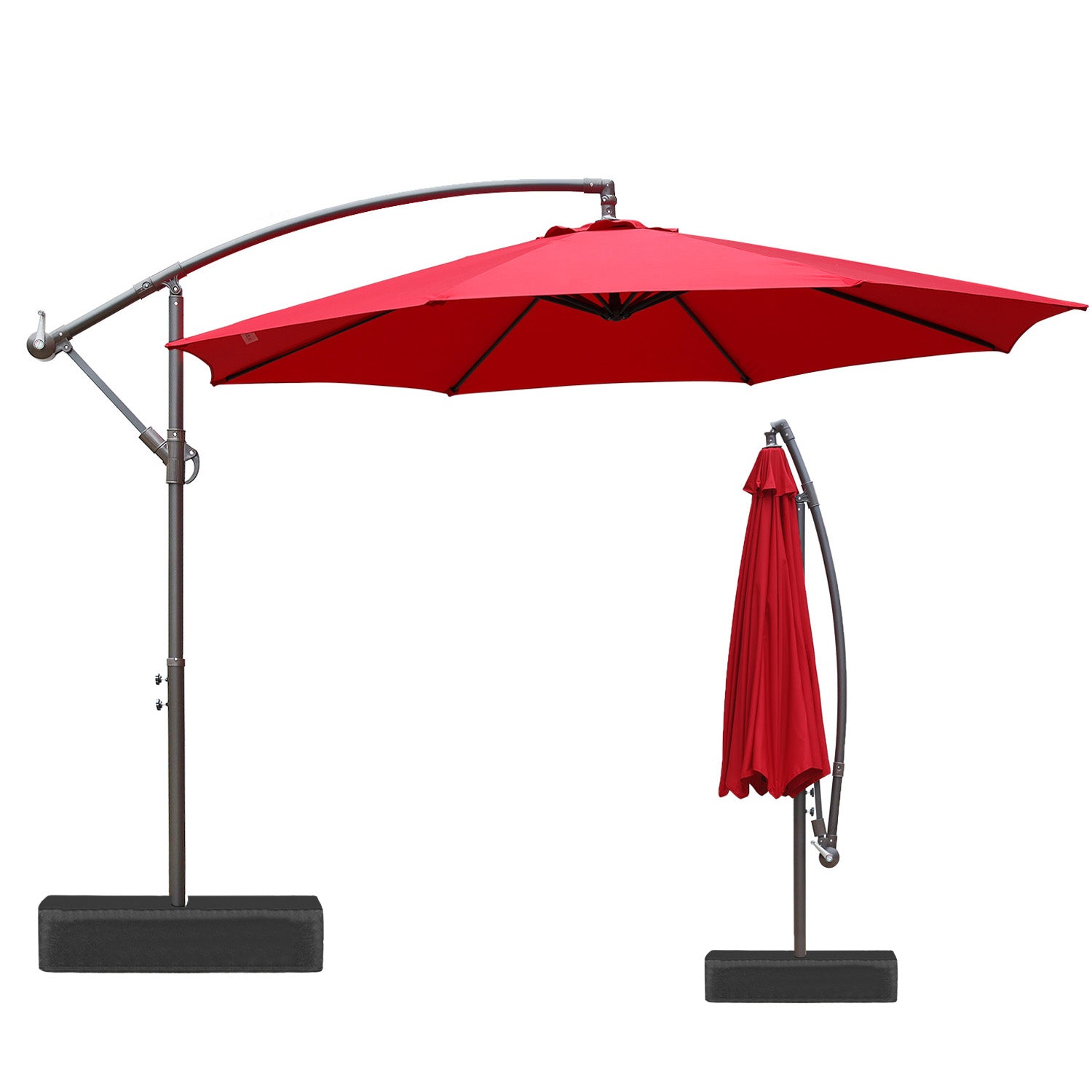 Offset Hanging Umbrella with Base Stand 10 Ft. Patio Umbrella Aoodor Red  