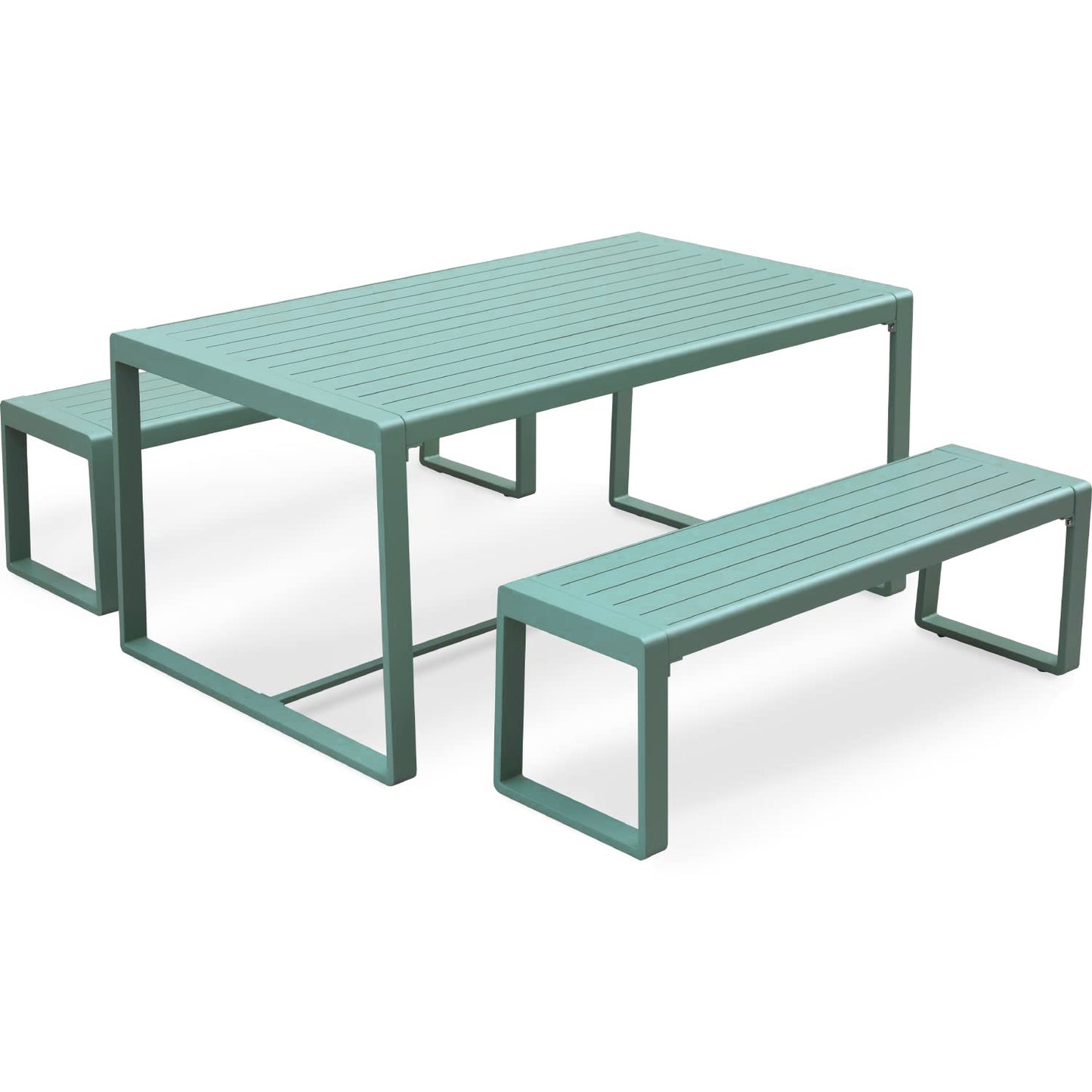 Outdoor 3-Piece Aluminum Picnic Table Set,  Rectangular Patio Dining Table with Benches