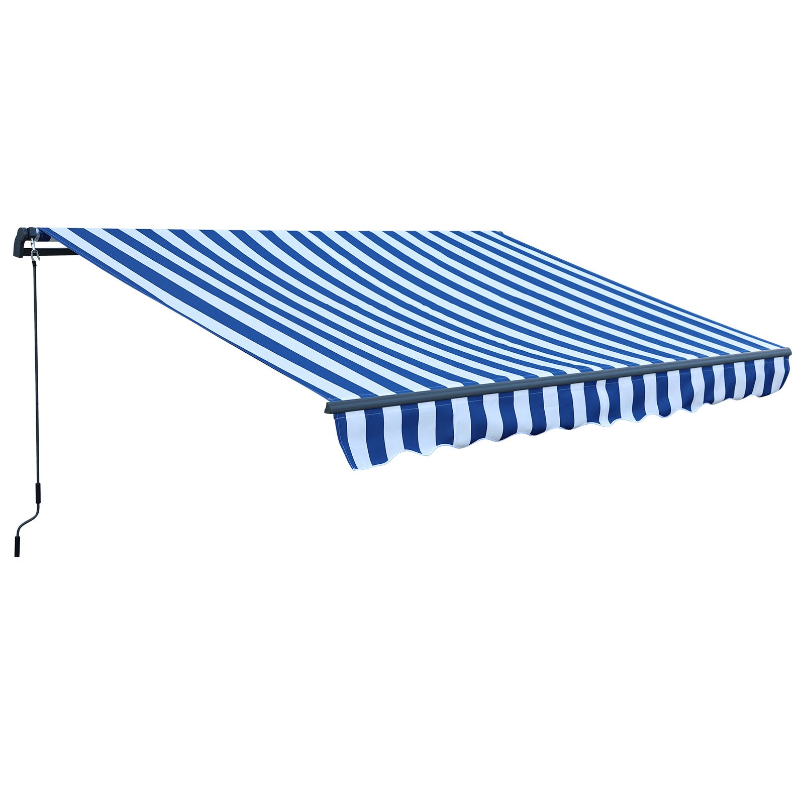 12'x  8' x 5' Retractable Window Awning Sunshade Shelter,Polyester Fabric,with Brackets and Two Wall Bases  Aoodor Blue and White  