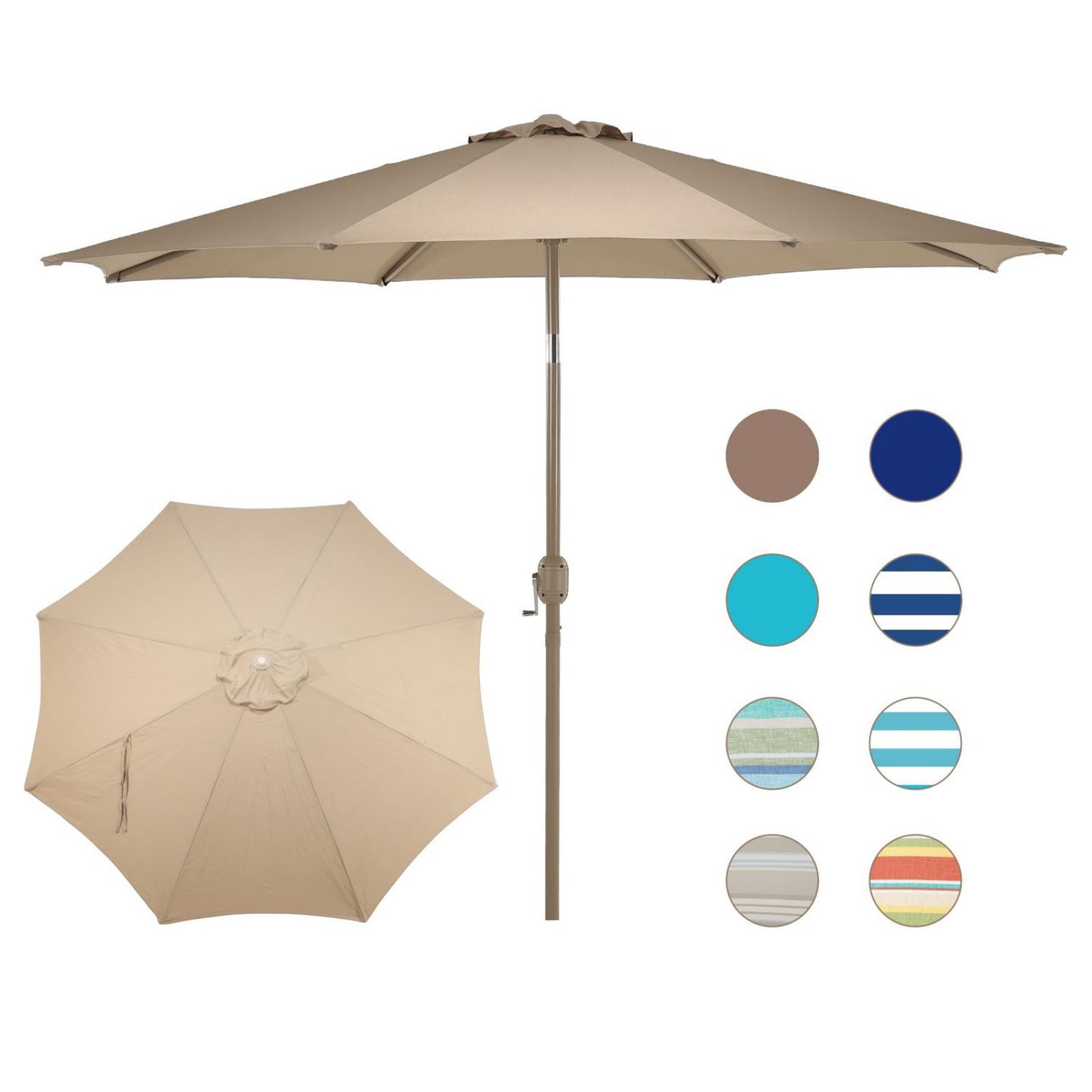 9FT Outdoor Patio Market Umbrella Aluminum Frame with Push Button Tilt Crank and 8 Steel Ribs, UV Protection  Aoodor  Khaki  