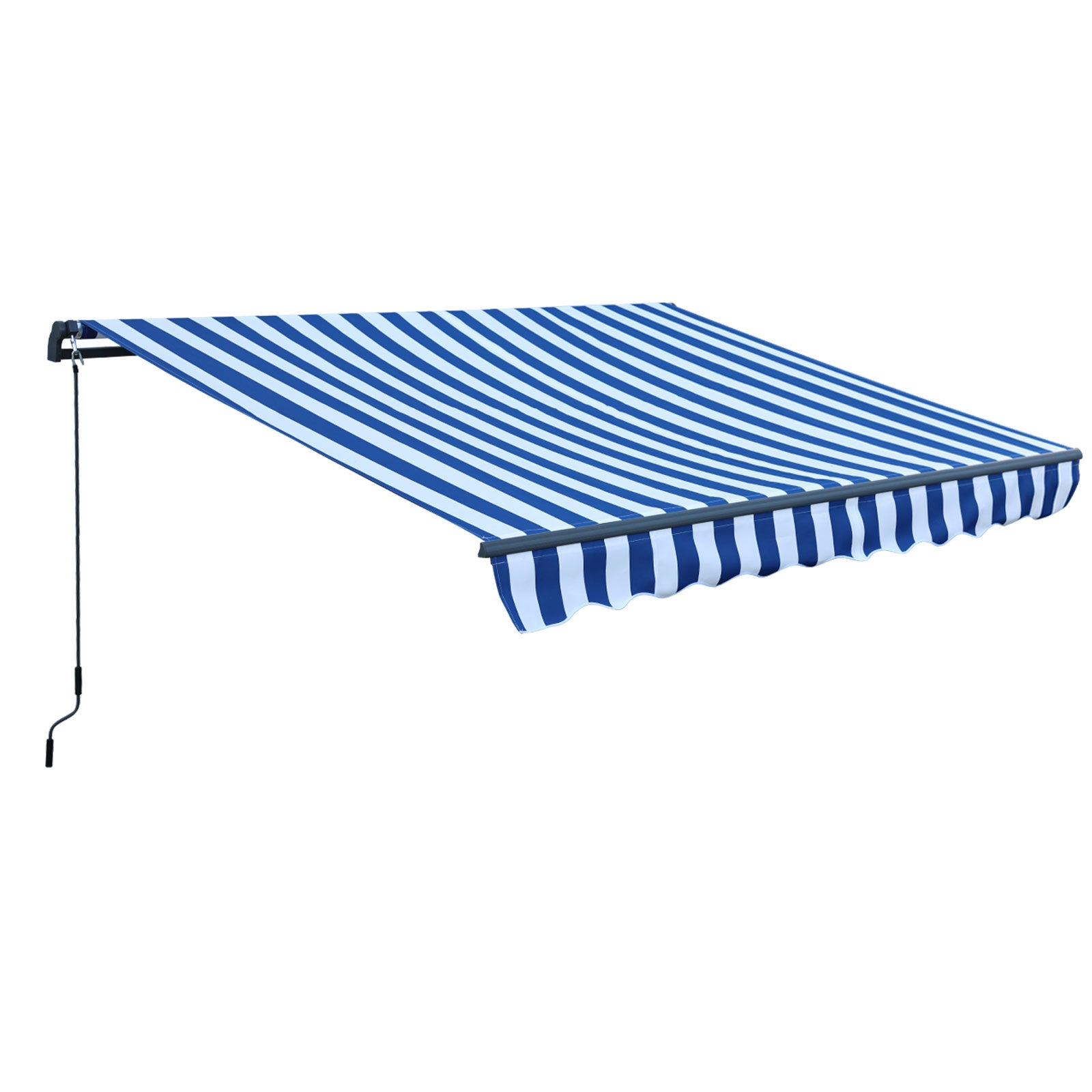 10' x 8' x 5' Retractable Window Awning Sunshade Shelter,Polyester Fabric,with Brackets and Two Wall Bases  Aoodor  Blue and White  