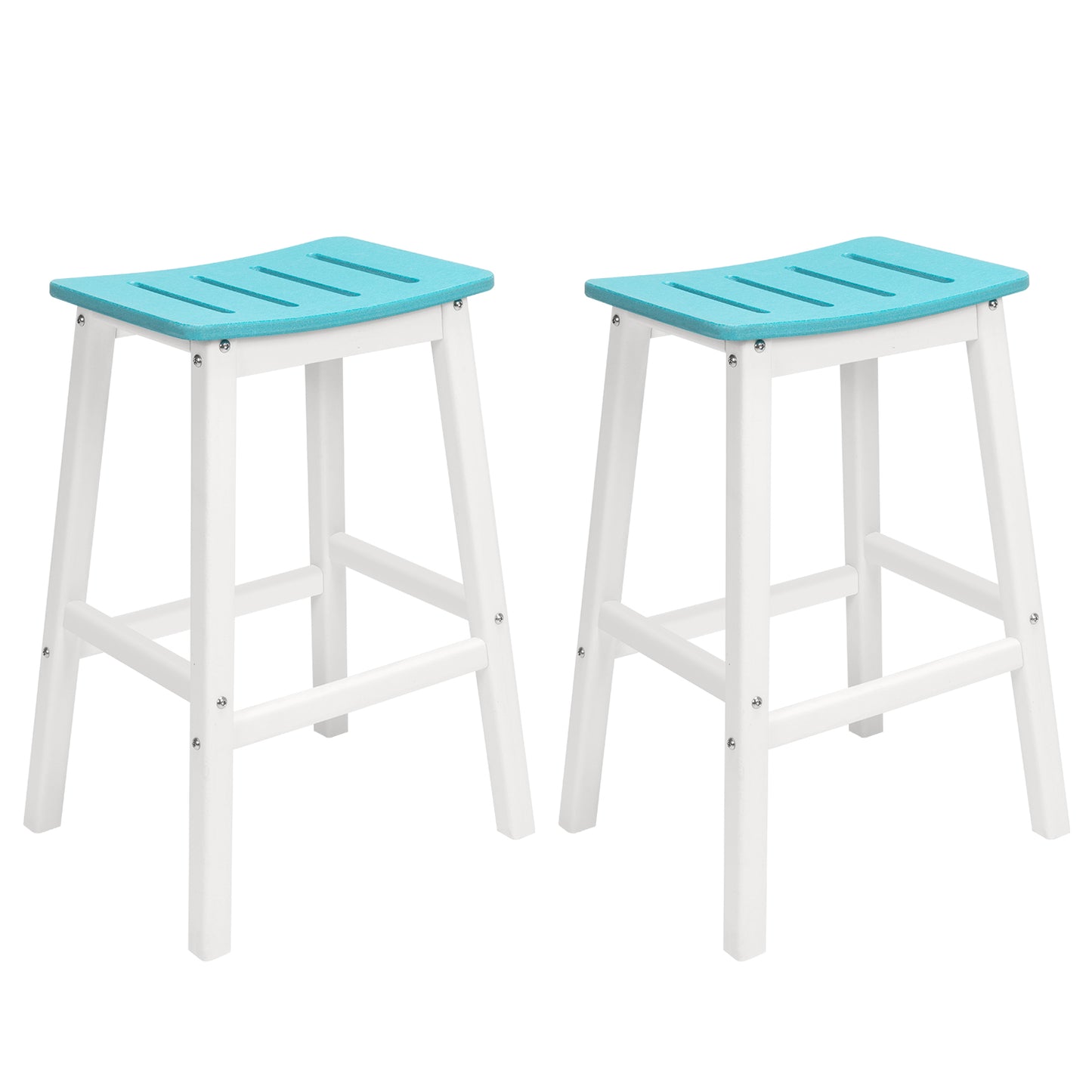 28 Inch Outdoor Bar Stools Set of 2, HDPE Patio Bar Height Saddle Stools with Footrest for Backyard