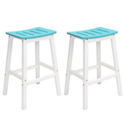 28 Inch Outdoor Bar Stools Set of 2, HDPE Patio Bar Height Saddle Stools with Footrest for Backyard