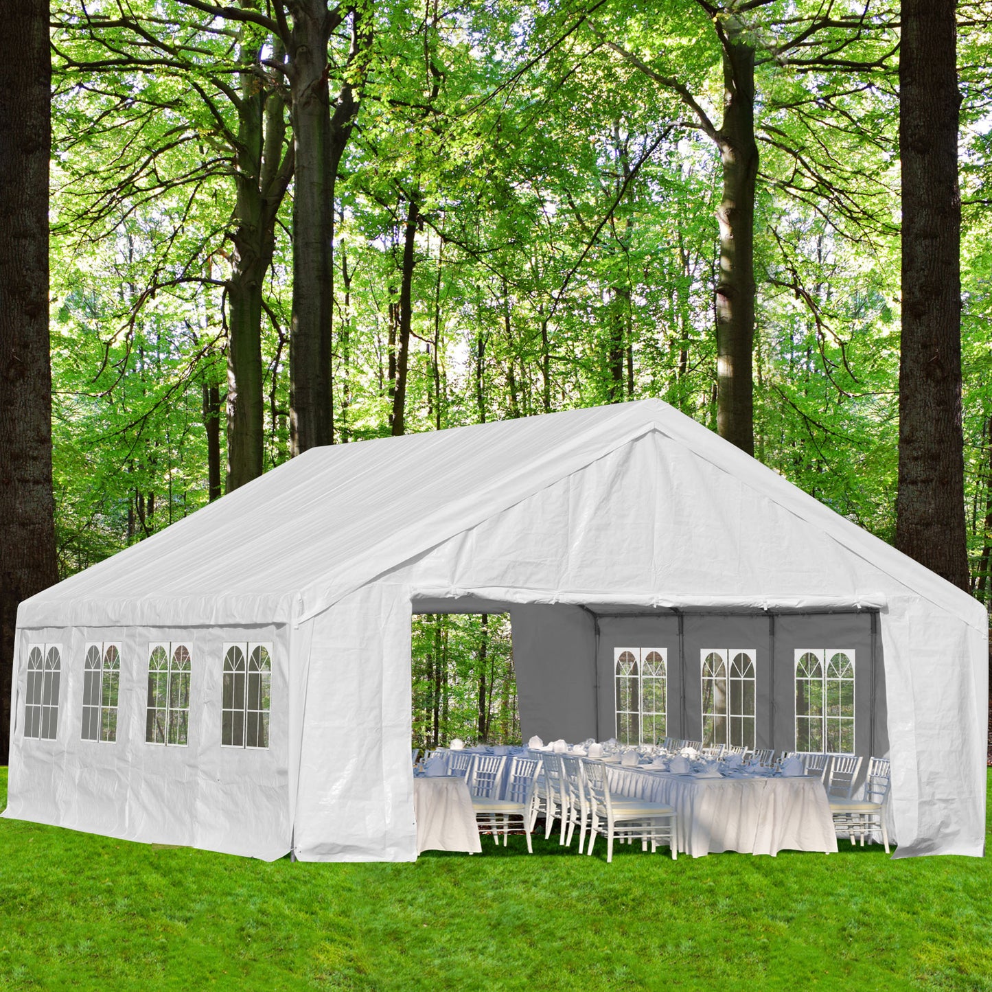 20 x 20 FT. /26 x 20 FT. Marquee Party Tent with Church Window Sidewalls - White  Aoodor    