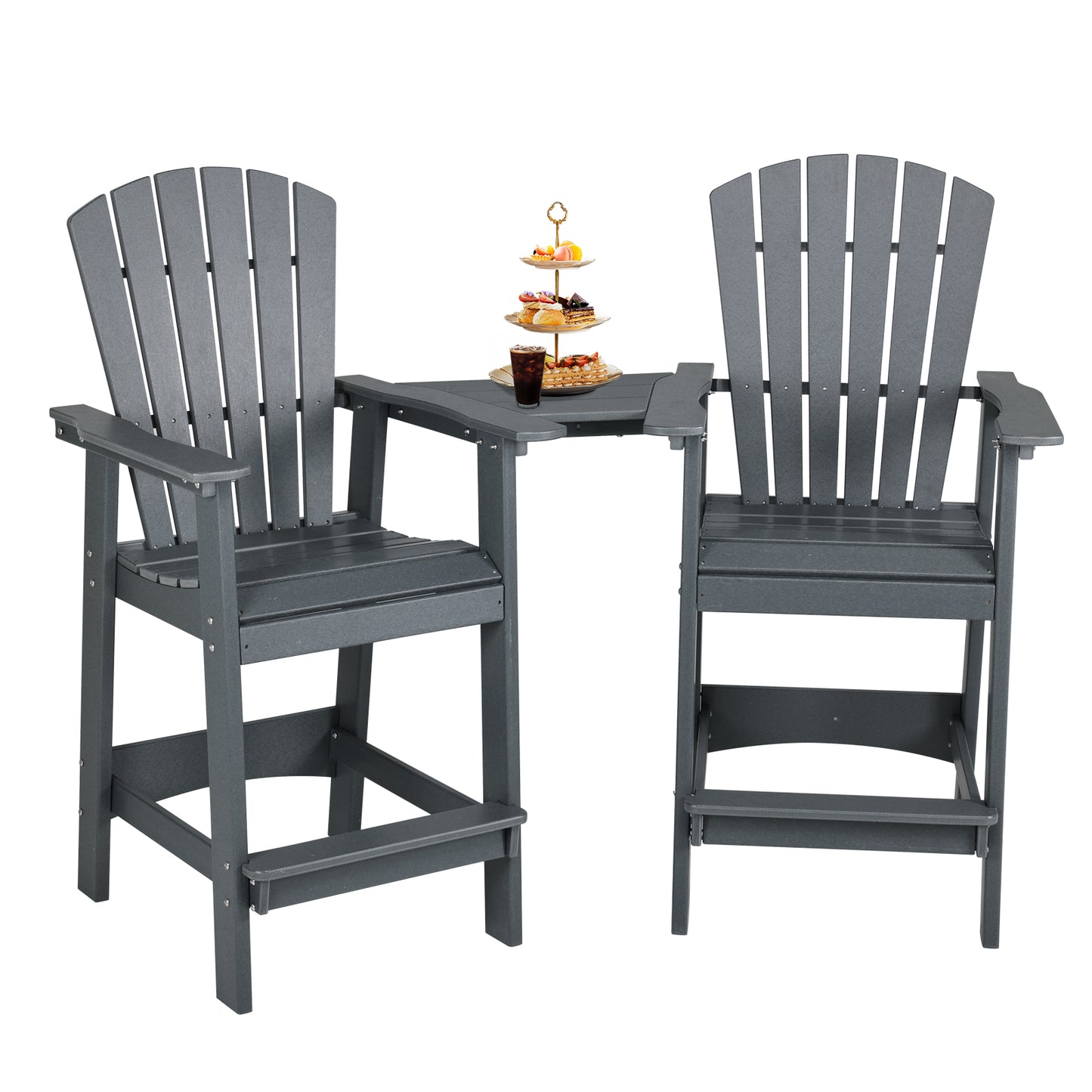 Tall Adirondack Chairs Set of 2,HDPE Patio Bar Stool with Connecting Tray
