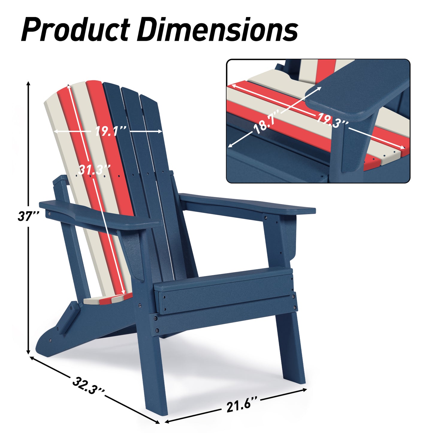 Folding Adirondack Chair 31.5'' (L) x 28.74'' (W) x 37'' (H)