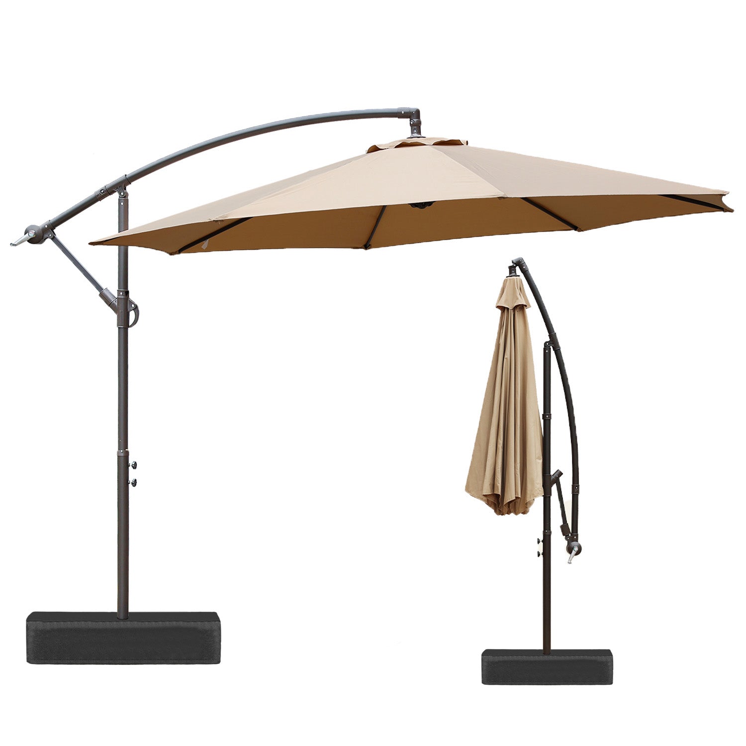 Offset Hanging Umbrella with Base Stand 10 Ft. Patio Umbrella Aoodor Brown  