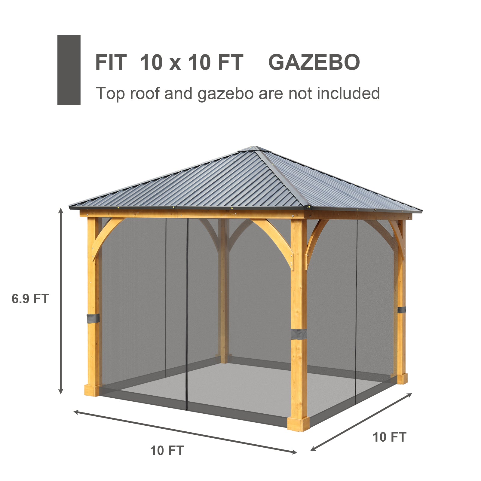 Universal Gazebo Replacement Mosquito Netting Screen 4-Panel Sidewalls with Double Zipper (Only Netting)  Aoodor  Gray 10 x 10 ft. 