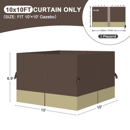 Universal Gazebo Curtain Set for Privacy Side Walls 4 Panels (Curtain Only) - Coffee Khaki