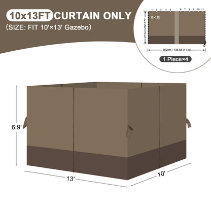 Universal Gazebo Curtain Set for Privacy Side Walls 4 Panels (Curtain Only) - Brown Coffee