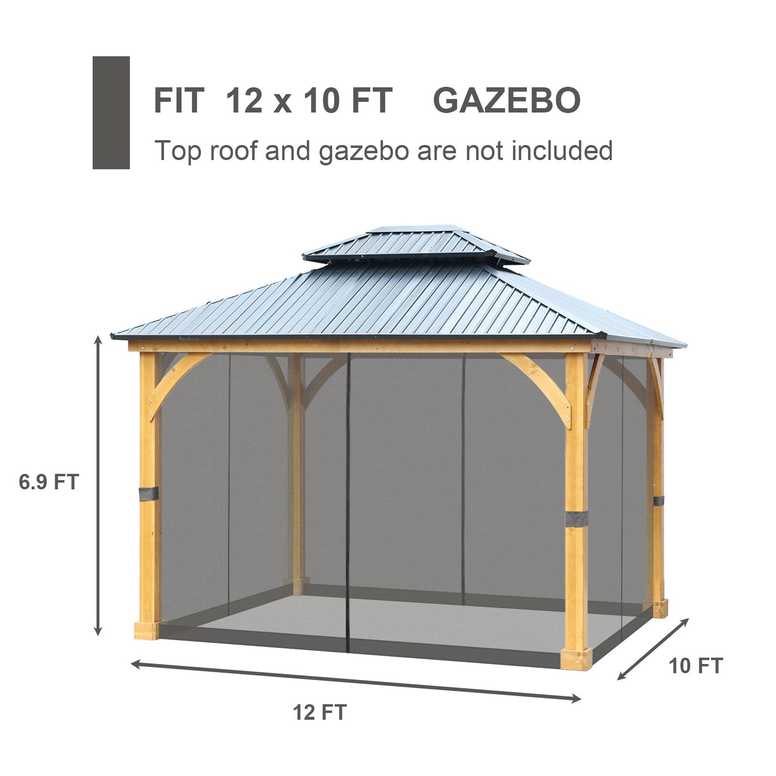 Universal Gazebo Replacement Mosquito Netting Screen 4-Panel Sidewalls with Double Zipper (Only Netting)  Aoodor  Gray 10 x 12 ft. 