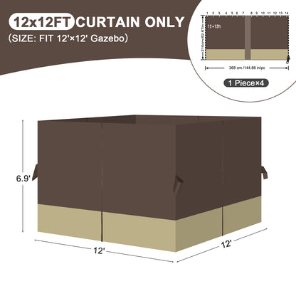 Universal Gazebo Curtain Set for Privacy Side Walls 4 Panels (Curtain Only) - Coffee Khaki