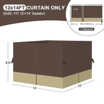 Universal Gazebo Curtain Set for Privacy Side Walls 4 Panels (Curtain Only) - Coffee Khaki