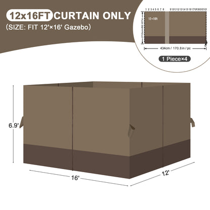 Universal Gazebo Curtain Set for Privacy Side Walls 4 Panels (Curtain Only) - Brown Coffee