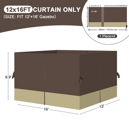 Universal Gazebo Curtain Set for Privacy Side Walls 4 Panels (Curtain Only) - Coffee Khaki