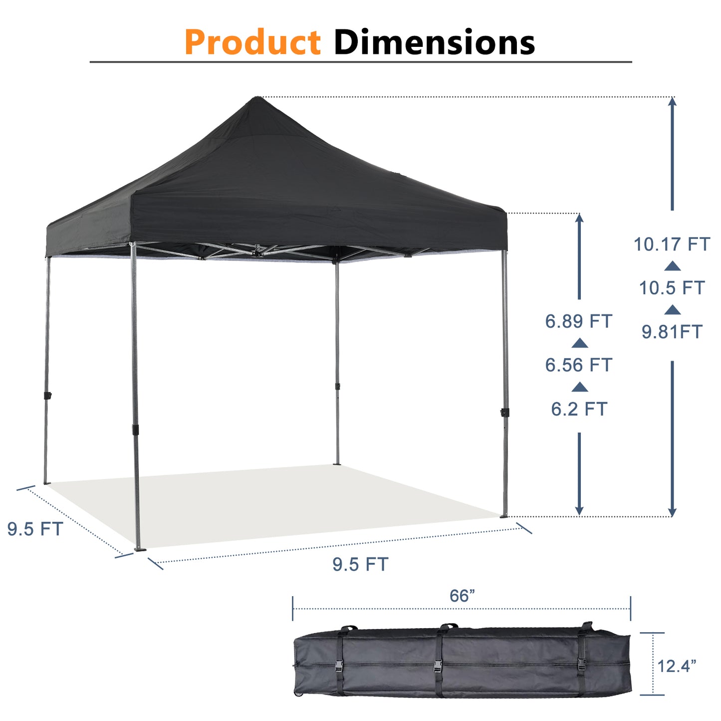 10 x 10 FT. Pop Up Canopy Tent with Windows Sidewalls, 3 Adjustable Heights, with Wheeled Bag  Aoodor  