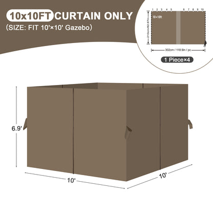 Universal Gazebo Curtain Set for Privacy Side Walls 4 Panels (Curtain Only) - Brown