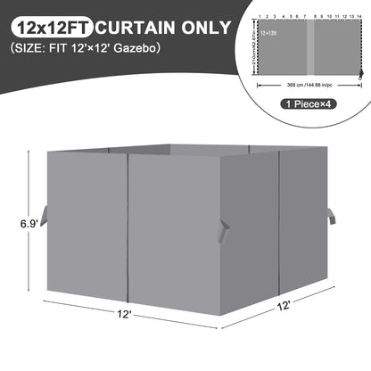 Universal Gazebo Curtain Set for Privacy Side Walls 4 Panels (Curtain Only) - Gray