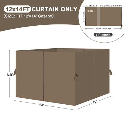 Universal Gazebo Curtain Set for Privacy Side Walls 4 Panels (Curtain Only) - Brown