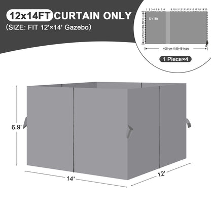 Universal Gazebo Curtain Set for Privacy Side Walls 4 Panels (Curtain Only) - Gray