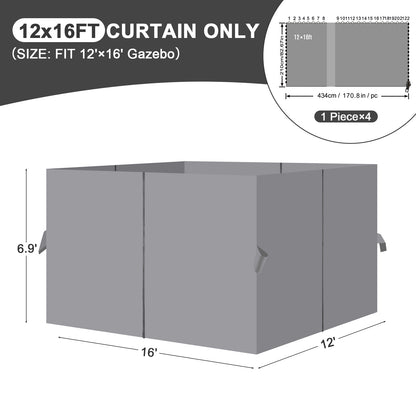 Universal Gazebo Curtain Set for Privacy Side Walls 4 Panels (Curtain Only) - Gray