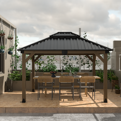 Wood Gazebo,Upgrade Cedar Wooden Frame Gazebo with Galvanized Steel Roof