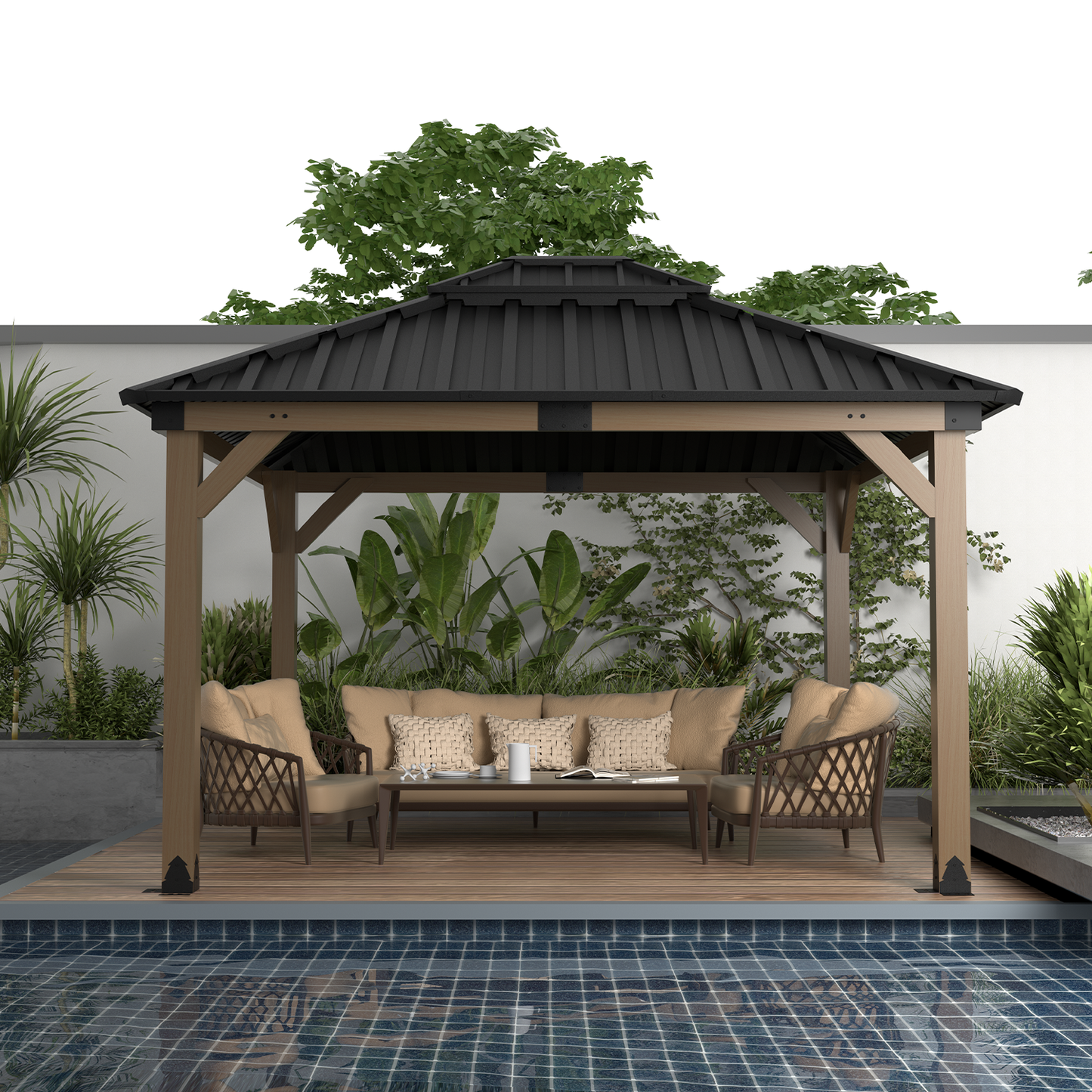 Wood Gazebo,Upgrade Cedar Wooden Frame Gazebo with Galvanized Steel Roof