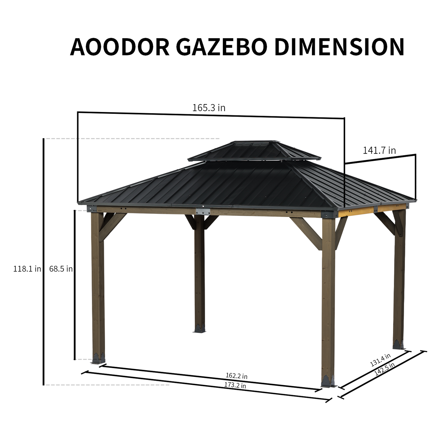 Wood Gazebo,Upgrade Cedar Wooden Frame Gazebo with Galvanized Steel Roof