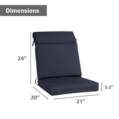 Outdoor High Back Dining Chair Cushion Set, Polyester Fabric Cover with Ties and Zippers