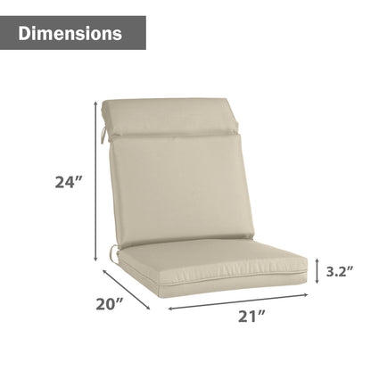 Outdoor High Back Dining Chair Cushion Set, Polyester Fabric Cover with Ties and Zippers