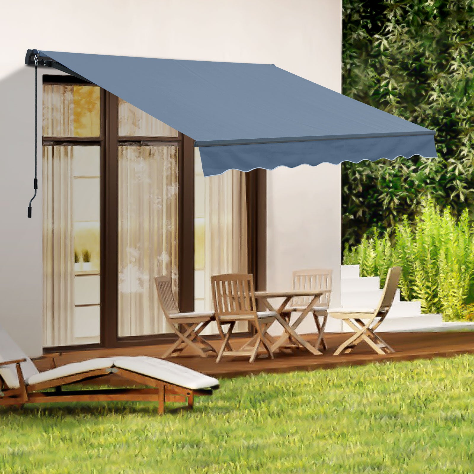 10' x 8' x 5' Retractable Window Awning Sunshade Shelter,Polyester Fabric,with Brackets and Two Wall Bases  Aoodor    