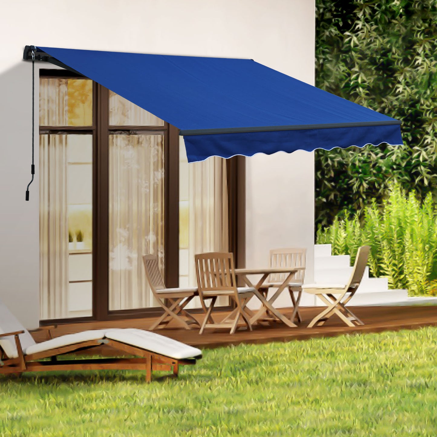 10' x 8' x 5' Retractable Window Awning Sunshade Shelter,Polyester Fabric,with Brackets and Two Wall Bases  Aoodor    