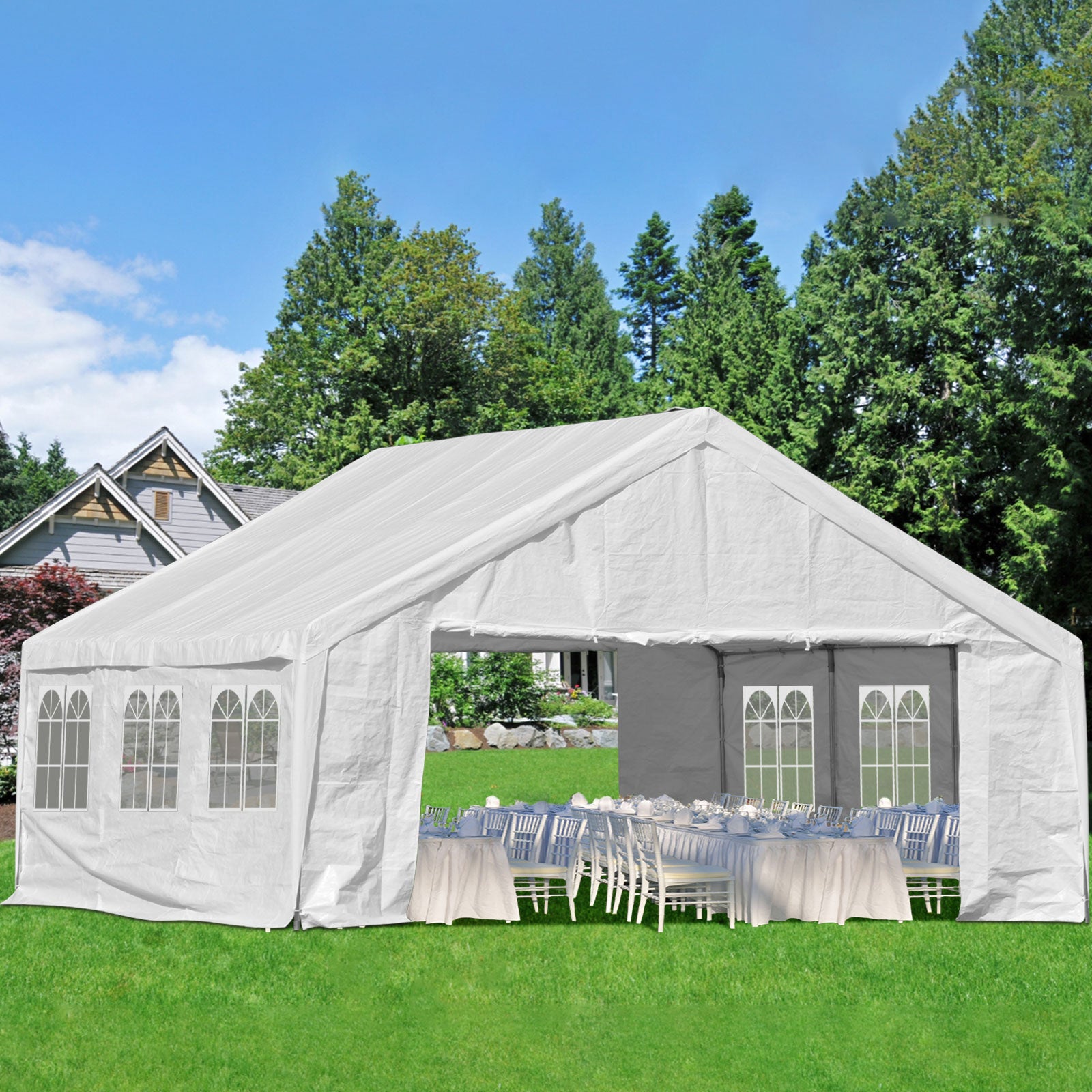 20 x 20 FT. /26 x 20 FT. Marquee Party Tent with Church Window Sidewalls - White  Aoodor    