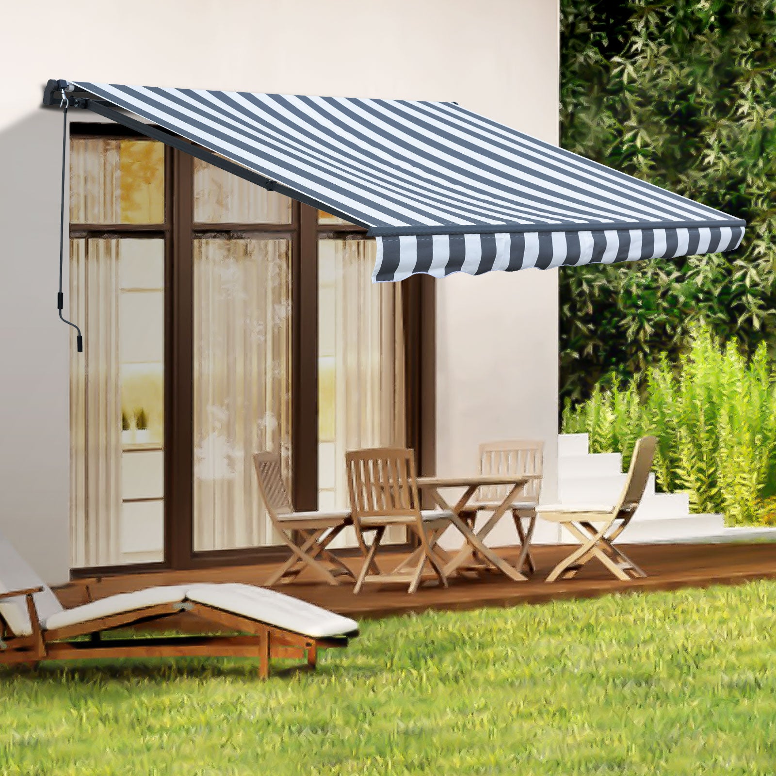 10' x 8' x 5' Retractable Window Awning Sunshade Shelter,Polyester Fabric,with Brackets and Two Wall Bases  Aoodor    