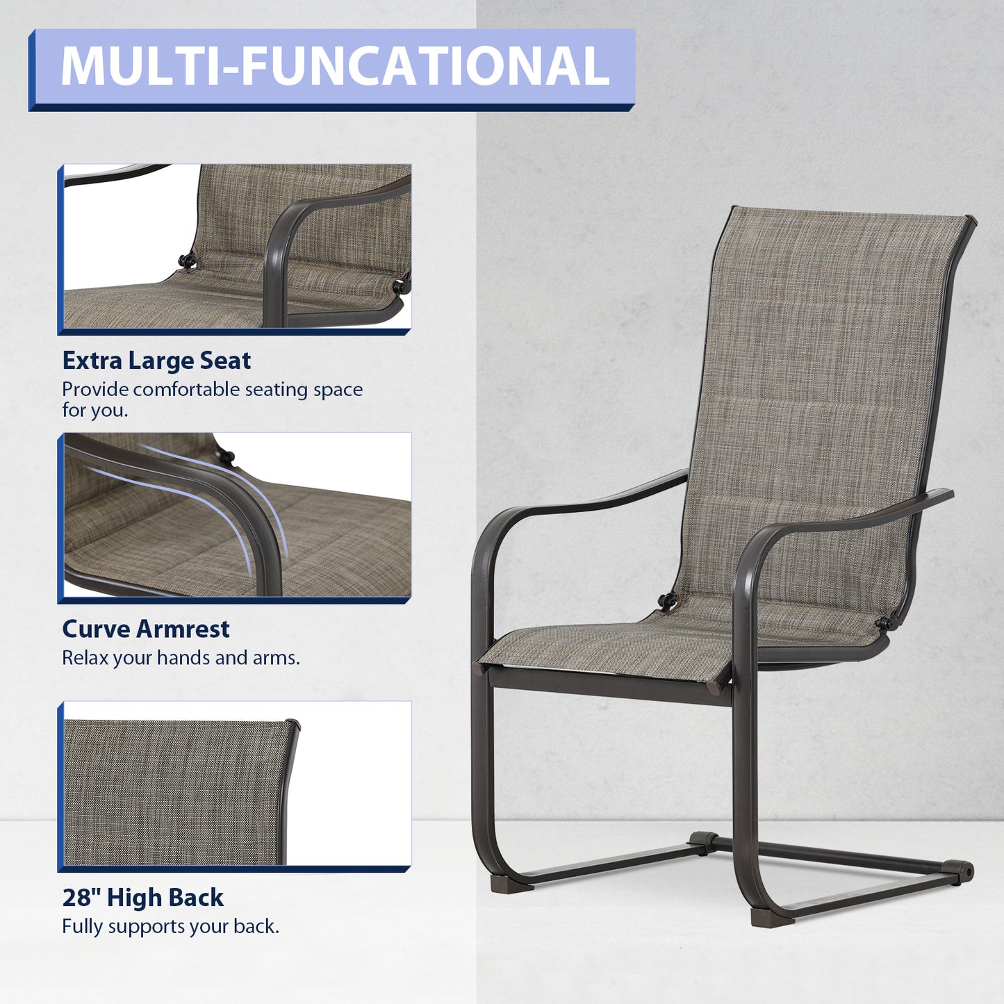 2 Pieces C-spring Motion Patio High Back Dining Chairs