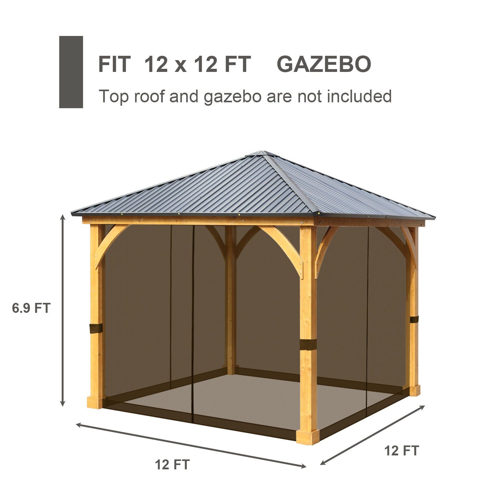 Universal Gazebo Replacement Mosquito Netting Screen 4-Panel Sidewalls with Double Zipper (Only Netting)  Aoodor  Brown 12 x 12 ft. 