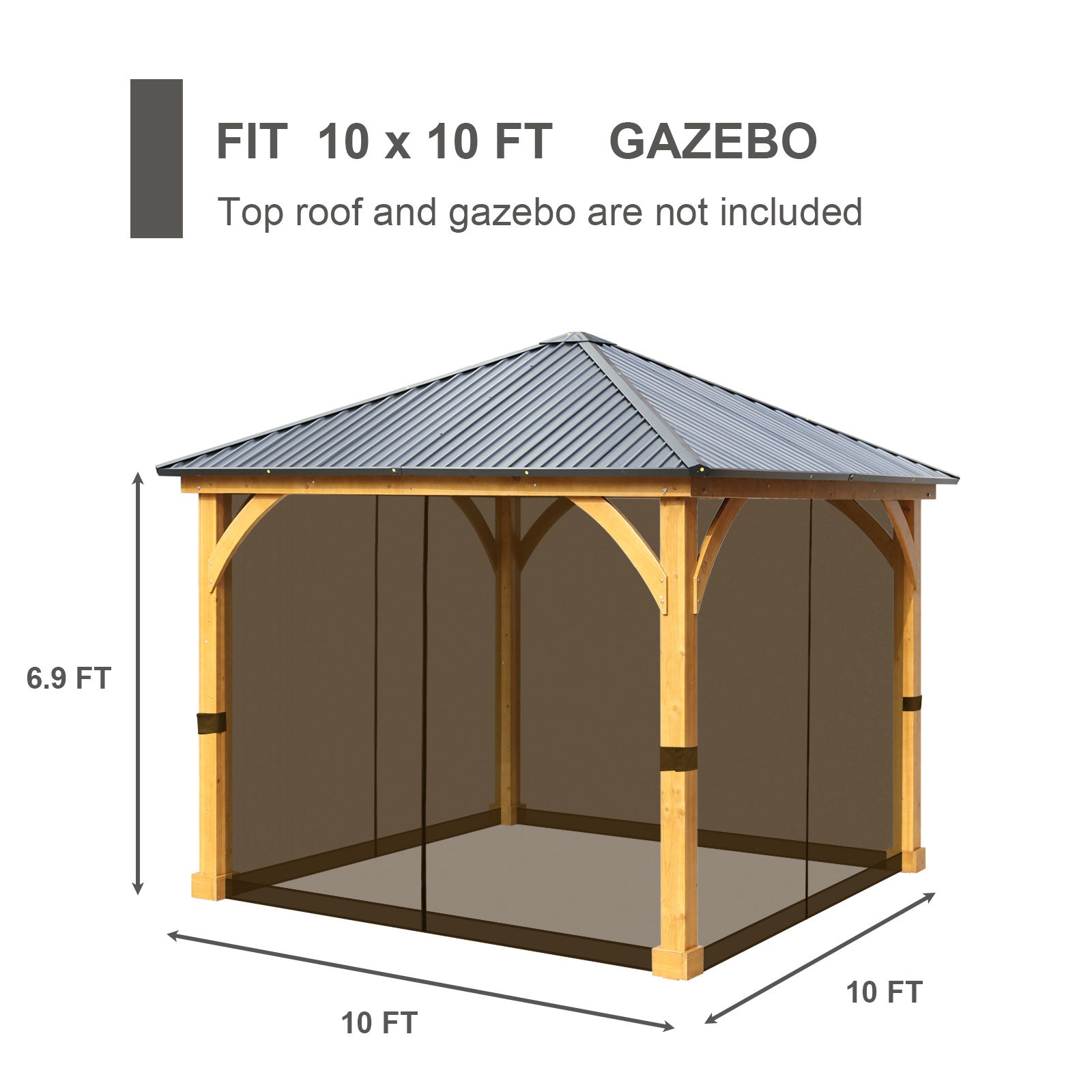 Universal Gazebo Replacement Mosquito Netting Screen 4-Panel Sidewalls with Double Zipper (Only Netting)  Aoodor  Brown 10 x 10 ft. 